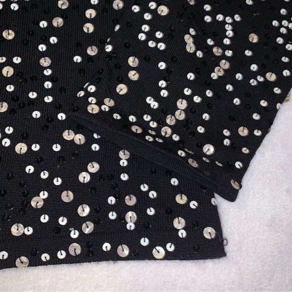 Talbots Cardigan Sweater Women's M Black Merino Wool Sequin Long Sleeve - Picture 3 of 8